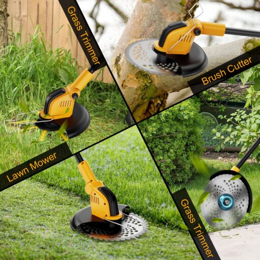 12 Inch Electric Weed Wacker, Lightweight Electric Weed Eater,800W Brushless Motor, 6000mAH, 2 Batteries, Multifunctional Grass Trimmer Lawn Tool,Yellow - Image 4