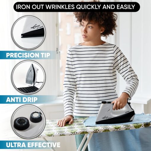 EuroSteam Iron Steamer for Clothes – Anti-Drip, Scratch Resistant Professional Iron – Horizontal/Vertical Steam Cleaner - Image 2