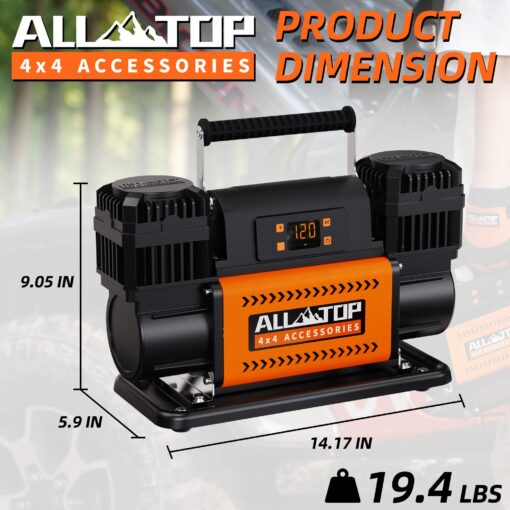 ALL-TOP 12V Air Compressor w/LCD Control Panel to Preset Target Pressure, 150PSI 12.35CFM Air Pump Inflator for Overland (Dual Cylinder) - Image 6