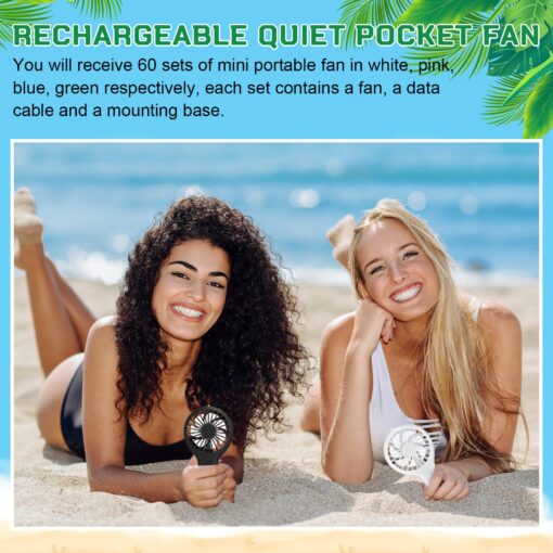 60 Pack Mini Powerful Handheld Fan Bulk 3 Speed USB Rechargeable Small Desk Fan Summer Gift for Wedding Beach Outdoor Women Eyelash (Black,White) - Image 2