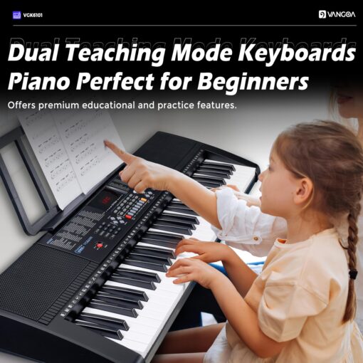 Vangoa 61 Key Keyboard Piano, Light-Up Electric Piano Keyboard Kit with 600 Voices, 400 Rhythms with Piano Stand, Microphone, Recording/USB, Gift for Beginners, Black (VGK6101) - Image 8