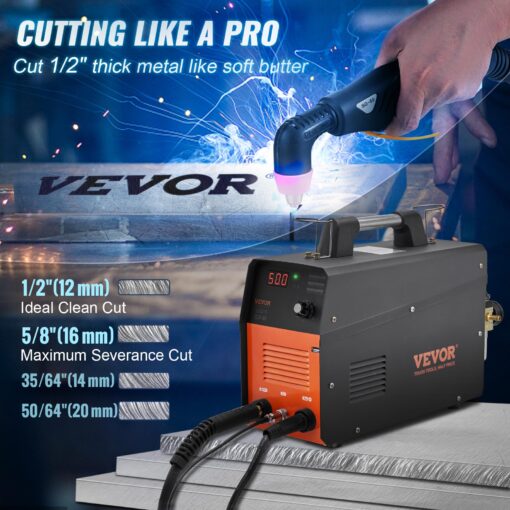 VEVOR Plasma Cutter, 50Amp, Air Cutting Machine with Plasma Torch, 110V/220V Dual Voltage AC IGBT Inverter Metal Cutting Equipment for 1/2" Clean Cut Aluminum and Stainless Steel, Black - Image 12