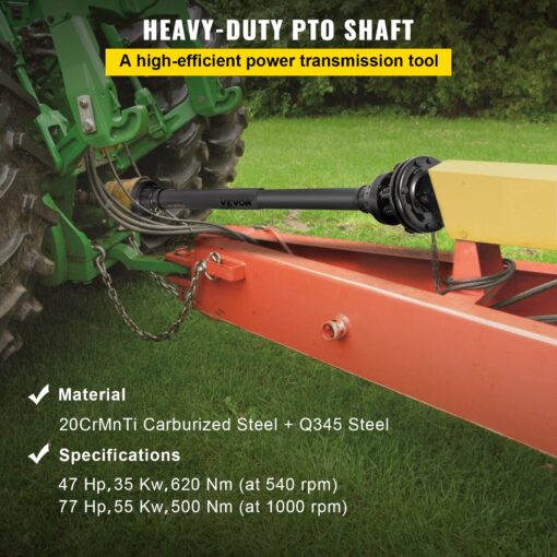 VEVOR PTO Shaft, 1-3/8" PTO Drive Shaft, 6 Spline Both Ends PTO Driveline Shaft, Series 5 Tractor PTO Shaft, 43"-57" Brush Hog PTO Shaft, Black PTO Shaft w/Slip Clutch for Bush Hog/Finish Mower - Image 9