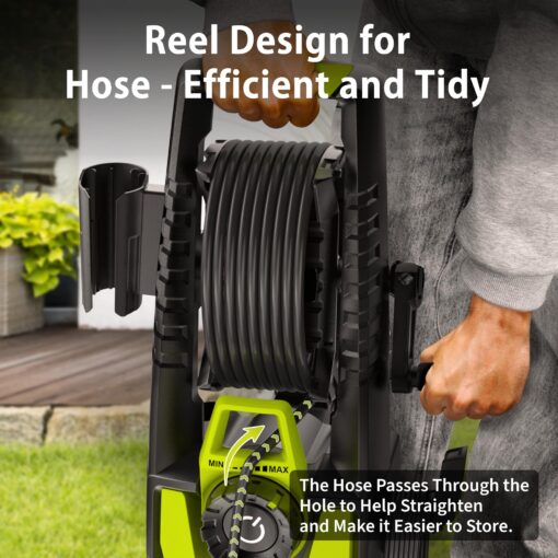 YERYORK Pressure Washer, Adjustable 5000 Max PSI 2.5 Max GPM, Power Washer with 33 FT Hose Reel, Steel Wand, 500ml Foam Cannon, 4-Nozzle Set, Electric Pressure Washer for Cars, Fences, Patios - Image 7