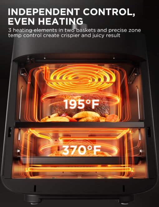 Midea Dual Basket Air Fryer Oven 11 Quart 8 in 1 Functions, Clear Window, Smart Sync Finish, Works with Alexa, Wi-Fi Connectivity, 50+ App Recipes for family meals, Bake, Roast, Grill, Broil, Toast - Image 5