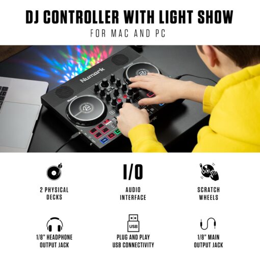 Numark Party Mix Live - DJ Controller with Built in Speakers, Party Lights and DJ Mixer, Complete Dj Set with Mixer and Audio Interface + Serato DJ Lite - Image 8