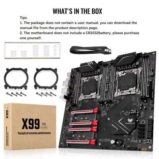 SHANGZHAOYUAN X99 Dual CPU Motherboard LGA 2011-3 Server Motherboard for Intel i7 5th/6th Gen Xeon E5 V3/V4 Series (E-ATX, 8*DDR4 ECC Max 256G, 2*NVME M.2, 2*Gb LAN, SATA 3.0, PCIe 3.0) - Image 4