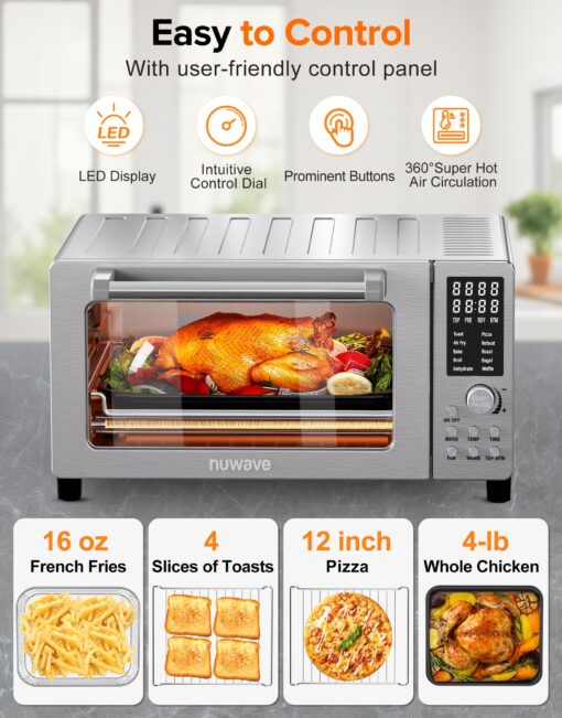 Nuwave Bravo Pro Smart 21QT Toaster Oven Air Fryer Combo, Convection Oven Countertop, 10 functions all in 1, with even & quick crisp technology, 50-450°F, 1800W, Stainless Steel - Image 3