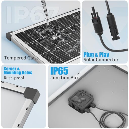 Voltset Solar Panel Charger Kit: 100W 12V Solar Panel with 20A Solar Charge Controller, Monocrystalline Solar Panel for RV Battery Car Trailer Marine Boat Caravan and Other Off Grid System - Image 9