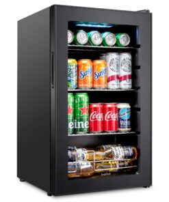 Ivation 101 Can Beverage Refrigerator | Freestanding Ultra Cool Mini Drink Fridge | Beer, Cocktails, Soda, Juice Cooler for Home & Office | Reversible Glass Door & Adjustable Shelving - Black