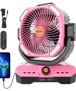 WESTTREE Battery Operated Large Airflow Fan,45000mAh Rechargeable Camping Cordless Fan with 360°Auto Oscillation & Timer, Queit Battery Powered Tent Fans Portable with RGBW Lights for Home X66 Pink