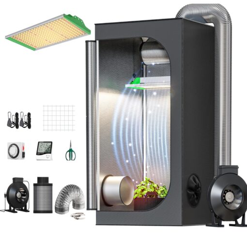 TopoGrow Hydroponic Growing Tents Kit Complete AlphaPar AQ300 LED Grow Light Lamp Full-Spectrum, 32"X32"X63"Indoor Grow Tent, 4" Ventilation Kit with Accessories for Plant Growing