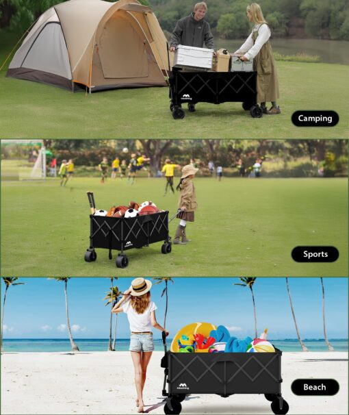 Moothing 48”L Foldable Wagons Carts Extended, Collapsible Folding Wagon 500lbs Heavy Duty, 400L Large Beach Wagon, Utility Wagon with All Terrain Big Wheels for Sports, Camping, Grocery, Garden, Black - Image 2