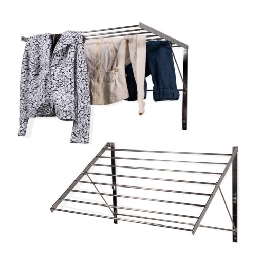 brightmaison Wall Mount Clothes Drying Rack & Laundry Room Organizer, 6.5 Yards Drying Capacity Stainless Steel Silver Set of 2 Laundry Rack - Image 4