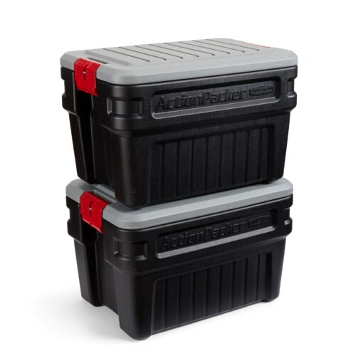 Rubbermaid ActionPacker️ 24 Gal Lockable Storage Box Pack of 2, Outdoor, Industrial, Rugged, Grey and Black