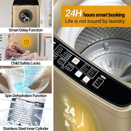 Portable Washing Machine, Full-Automatic Portable Washer 17lbs Compact Wash and Spin Combo with 10 Programs, Portable Washer with Drain Pump, Low Noise Washer for Dorm, Home, Apartment, RV(Gold) - Image 4