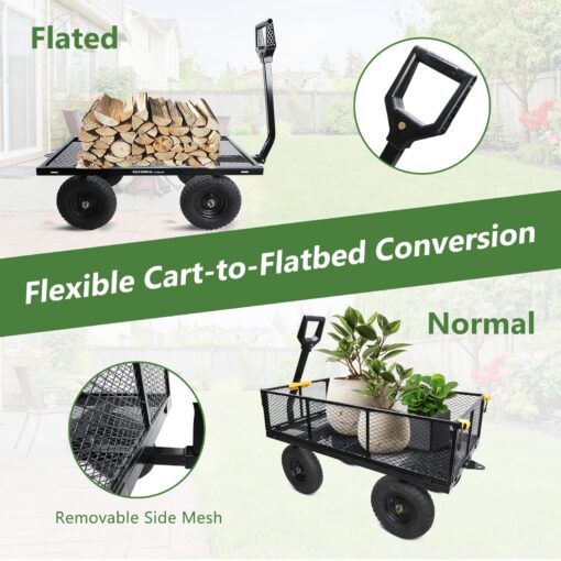 Olympia Tools Steel Garden Cart 1,000lbs 6-cu ft Utility Cart, Heavy Duty Wagon, with Removable Mesh Sides to Convert into Flatbed, Lawn and Utility Wagons Cart - Image 5