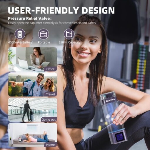 BESTING Hydrogen Water Bottle 12000PPB, Upgrade Smart Touchscreen Control SPE Hydrogen Generator, Portable Hydrogen Water Machine Easy to Use for Improved Energy Inflammation Support 350ml - Image 2