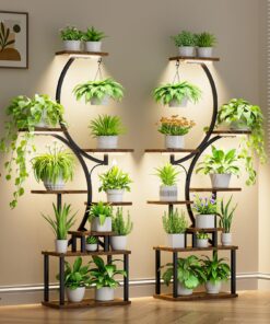 BACEKOLL Plant Stand Indoor with Grow Light - 2 Pack Tall Indoor Plant Shelf, 62" Corner Plant Holder, 8 Tiered Large S-Shape Flower Multiple Display Shelves for Home, Office