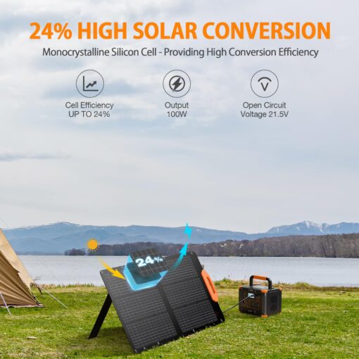 GRECELL 100W Solar Panel for Power Station Generator, 21.5V Portable Foldable Solar Panel with Fast Charger and Adjustable Kickstand Solar Cell Charger for Outdoor Camping RV Van Travel - Image 8