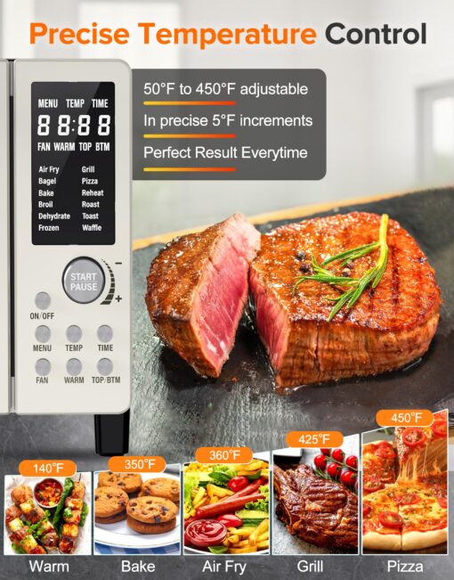 Nuwave Bravo Pro Smart Air Fryer Toaster Oven Combo, Airfryer Convection Oven Countertop, 10-in-1 Functions with Quicker & Even Crisp Technology, 1800W, 50-450°F, PFAS-Free, 21QT, Vanilla Cream - Image 5
