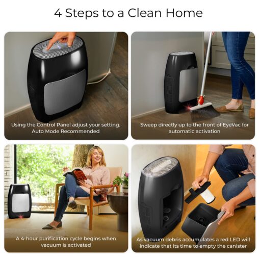 EyeVac Air 2-in-1 HEPA Air Purifier & Touchless Vacuum Automatic Dustpan - Ultra Fast & Powerful - Covers 600 Sq ft - Corded Canister Vacuum, Bagless, Automatic Sensors, 1000 Watt (Black/Silver) - Image 5