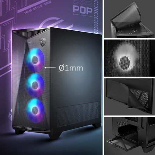 MSI MPG GUNGNIR 300R Airflow - Premium Mid-Tower Gaming PC Case - Tempered Glass Side Panel - ARGB 120mm Fans - Liquid Cooling Support up to 360mm Radiator - Vented Front Panel - Image 8