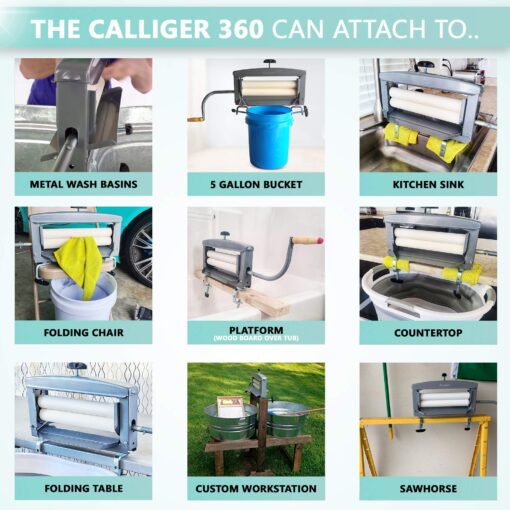 Calliger Clothes Wringer - Better Moisture Removal than Portable Washing Machine/Portable Dryer - Heavy Duty Off Grid Perfect Towel/Laundry Wringer for Chamois Cloth, Tile Sponge, etc. - Image 2