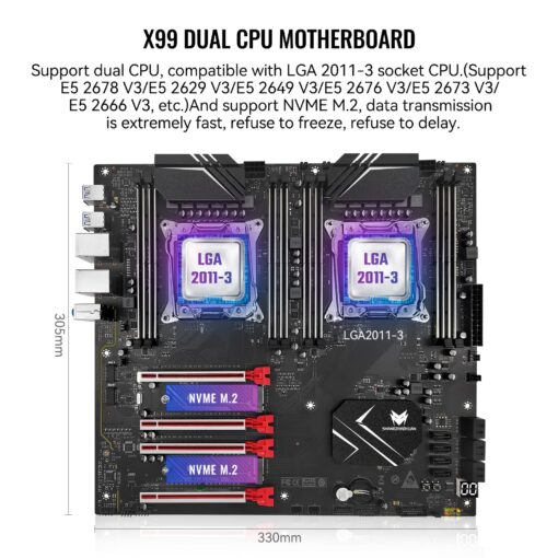 SHANGZHAOYUAN X99 Dual CPU Motherboard LGA 2011-3 Server Motherboard for Intel i7 5th/6th Gen Xeon E5 V3/V4 Series (E-ATX, 8*DDR4 ECC Max 256G, 2*NVME M.2, 2*Gb LAN, SATA 3.0, PCIe 3.0) - Image 9