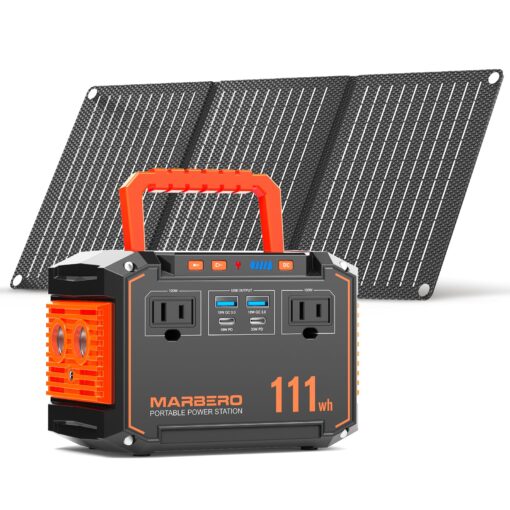 MARBERO 150W Peak Solar Generator with 30W Solar Panel 111Wh Camping Portable Power Station 110V Power Bank with AC Outlet(2*USB A, 2*USB C, 2*AC) for Outdoor Travel Home Blackout Emergency Hurricane