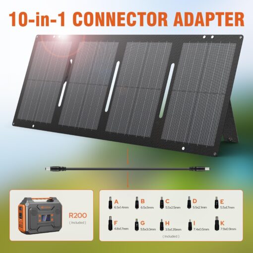 Portable Solar Generator, 300W Portable Power Station with Foldable 60W Solar Panel, 110V Pure Sine Wave 280Wh Lithium Battery Pack with USB DC AC Outlet for Home Use RV Van Outdoor Camping-Orange - Image 3
