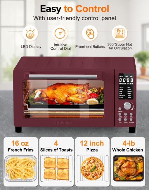 Nuwave Bravo Pro Smart Air Fryer Toaster Oven Combo, 12-in-1 Functions with Quicker & Even Crisp Technology, 1800W, 50-450°F, PFAS-Free, 21QT, Cinnamon - Image 2