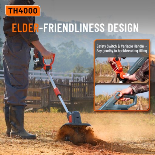 Cordless Tiller for Gardening 360 RPM Rototiller TH4000 Cultivator TaskStar Electric Garden Tiller Battery Powered Total 4000mAh,48 Heavy-Duty Steel Tines for Smooth Ground Breaking,Tending,Composting - Image 4