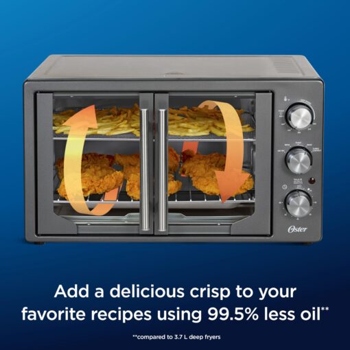 Oster Extra-Large French Door Air Fryer Countertop Oven, Stainless Steel, 60-Min Timer, 6 Cooking Functions, Versatile Accessories, Reduces Energy and Cooking Time - Image 2