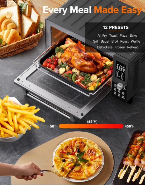 Nuwave Bravo Pro Smart Air Fryer Toaster Oven Combo, Airfryer Convection Oven Countertop, 12-in-1 Functions with Quicker & Even Crisp Technology, 1800W, 50-450°F, PFAS-Free, 21QT, Black - Image 6