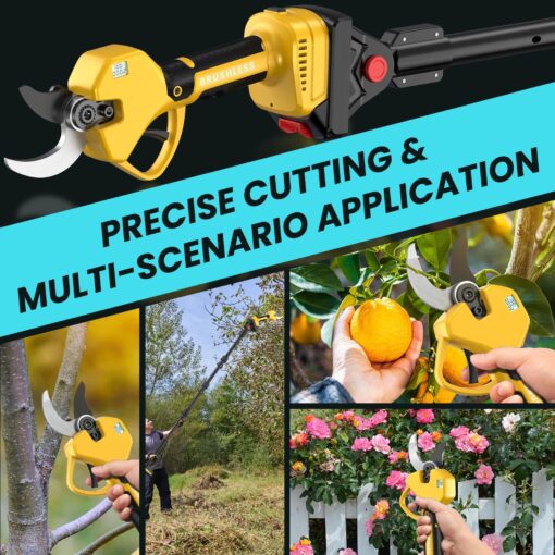 Electric Pruning Shears Cordless 1.6-2.0 Inches & Electric Pole Pruner 2-IN-1 Reach To 14-ft, 2 * 2Ah Battery Pruning Shears, Cordless Pole Pruner Garden Tool for Tree Trimming Branch Cutter - Image 2