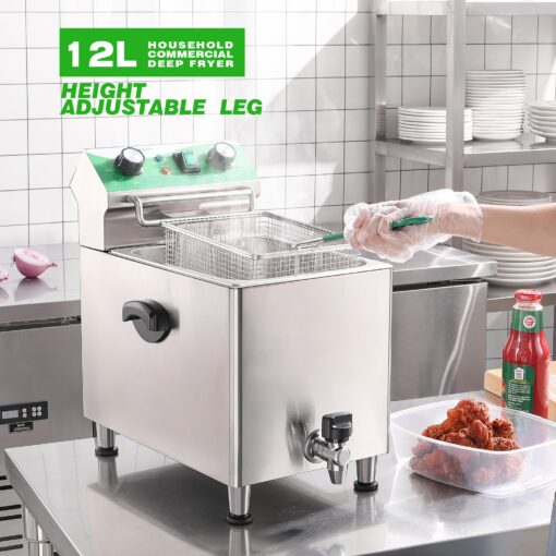 NUPANT Deep Fryer with Basket and Lid Commercial Fryers with Oil Filtration and Timer 12L/12.7QT Electric Countertop Fryer Stainless Steel Single Tank Fryer for Home and Reastaurant Use 110V 1750W - Image 3