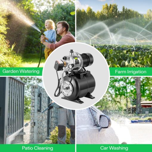 VIVOSUN 1.6 HP Shallow Well Pump with Pressure Tank, NSF Certified, 1320 GPH, Stainless Steel, Automatic Water Booster Jet Pump with Two Adapters for Home, Garden, Lawn - Image 2