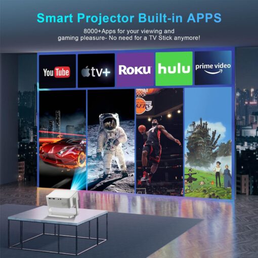 Smart Projector with Built in Apps - Electric Focus, Auto Keystone, Salange Android Projector 4k Wifi Bluetooth, 360° Ajustable Mini Protable Outdoor Movie Projectors, Compatible w iPhone, TV Stick - Image 5
