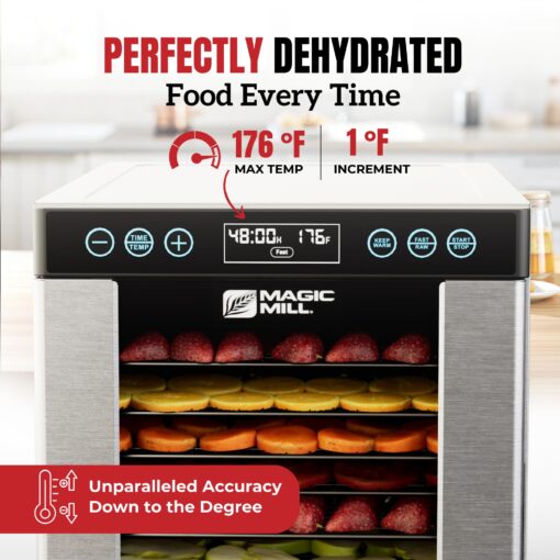 Magic Mill Pro Food Dehydrator Machine | 10 Stainless Steel Trays | Dryer for Jerky, Dog Treats, Herb, Meat, Beef, Fruit | Keep Warm Function, Digital Timer and Temperature Control, ETL Approved - Image 6