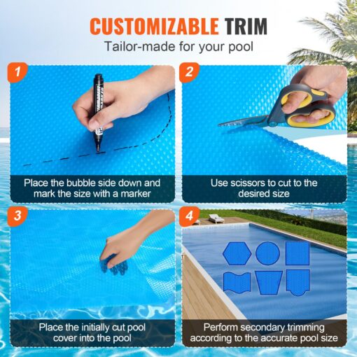 VEVOR Solar Pool Cover, 32 x 16 ft Rectangle Solar Cover 12 mil for Pools, Inground Above Ground Swimming Pool Solar Blanket with Bubble, Heat Retaining Solar Covers Blue - Image 5