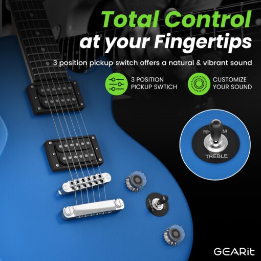 GEARit GI-155 Valley Series, 39" Electric Guitar Set w/Amplifier, H-H Pickups with Coil Split, All-Inclusive Starter Kit with Tuner, Gig Bag, and Guitar Strap, Cable, Picks, Strings - Blue - Image 5