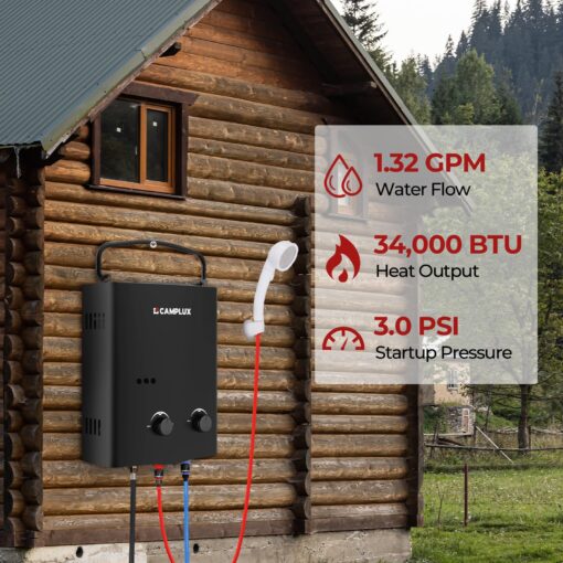 CAMPLUX 5L Portable Propane Gas Tankless Water Heater, 1.32 GPM Tankless Water Heater With 1.2 GPM Water Pump, Black - Image 7
