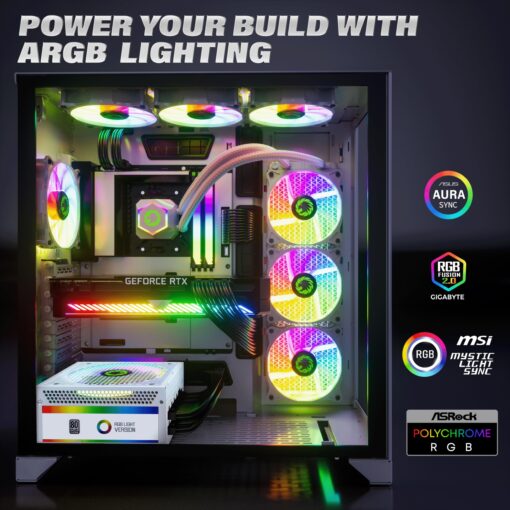 GAMEMAX 1300W Power Supply, ATX 3.0 & PCIE 5.0 Ready, 80+ Platinum Certified, Addressable RGB with 5V Motherboard Sync, 100% Japanese Capacitors, Fully Modular, RGB-1300-White - Image 4