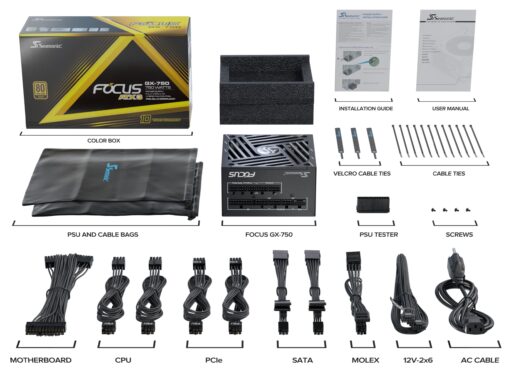 Seasonic Focus V4 GX-750 (ATX3) - 750W - 80+ Gold - ATX 3.1 & PCIe 5.1 Ready - Full-Modular - ATX Form Factor - Premium Japanese Capacitor - 10 Year Warranty - Nvidia RTX 30/40 Super & AMD GPU Compat. - Image 5