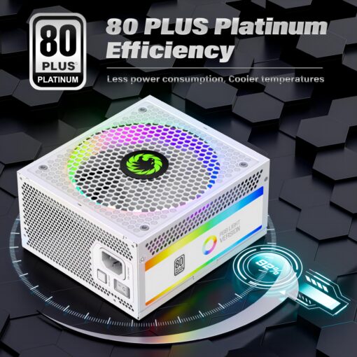 GAMEMAX 1300W Power Supply, ATX 3.0 & PCIE 5.0 Ready, 80+ Platinum Certified, Addressable RGB with 5V Motherboard Sync, 100% Japanese Capacitors, Fully Modular, RGB-1300-White - Image 6