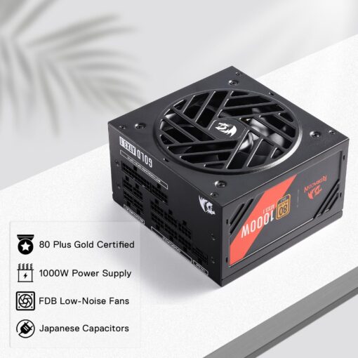 Redragon RGMS-1000W PRO 80+ Gold 1000 Watt Power Supply w/Upgraded ATX 3.1 & PCIe 5.1 Fully Modular, Compact 150mm Size, Smart ECO Low Noise Fan, 100% Japanese Capacitors, Full Mod Cables - Image 9