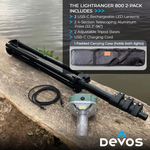 Devos Outdoor | LightRanger 800 Lumen Rechargeable Telescoping LED Lantern | 30 Hour Run Time | Illuminates a 40 Foot Diameter Area | 2 Pack with Padded Case - Image 2