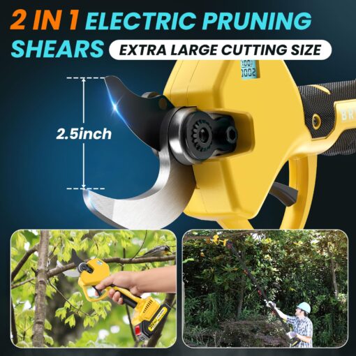 Electric Pruning Shears Cordless 1.6-2.0 Inches & Electric Pole Pruner 2-IN-1 Reach To 14-ft, 2 * 2Ah Battery Pruning Shears, Cordless Pole Pruner Garden Tool for Tree Trimming Branch Cutter - Image 7