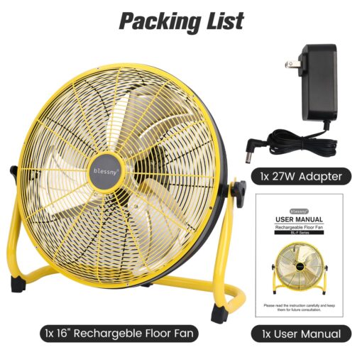 blessny 16" Battery Operated Floor Fan, 20000 mAh Large Rechargeable Cordless Fan for Camping Gazebo Chicken Coop Greenhouse Hurricane Home (High Velocity 2500 CFM) - Image 3